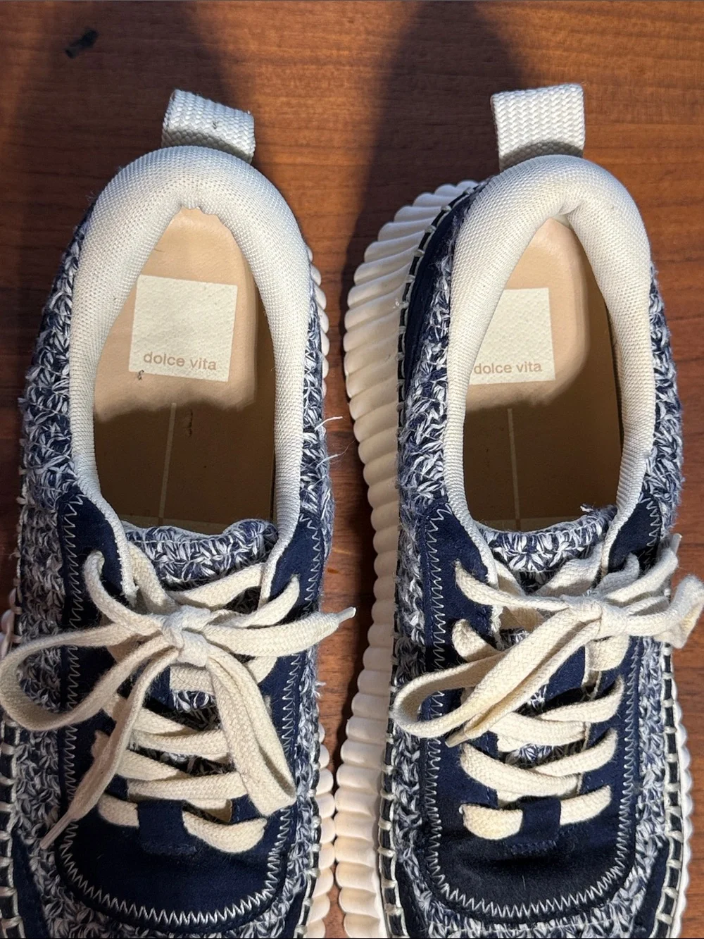 Dolce Vita Navy & Cream Women's Multi-woven Lace-Up Platform Sneakers